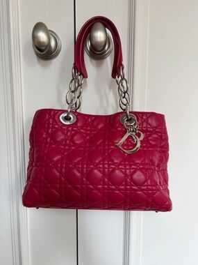 Dior raspberry pink lambskin cannage shoulder bag